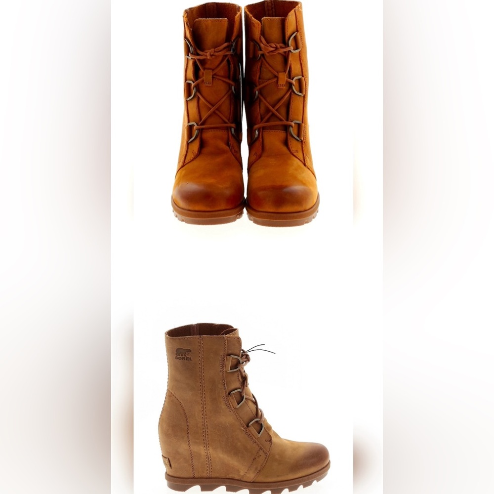 Sorel Size 8 Joan of Arctic Leather Wedge Boots Camel Brown Lace Up
Size: 8